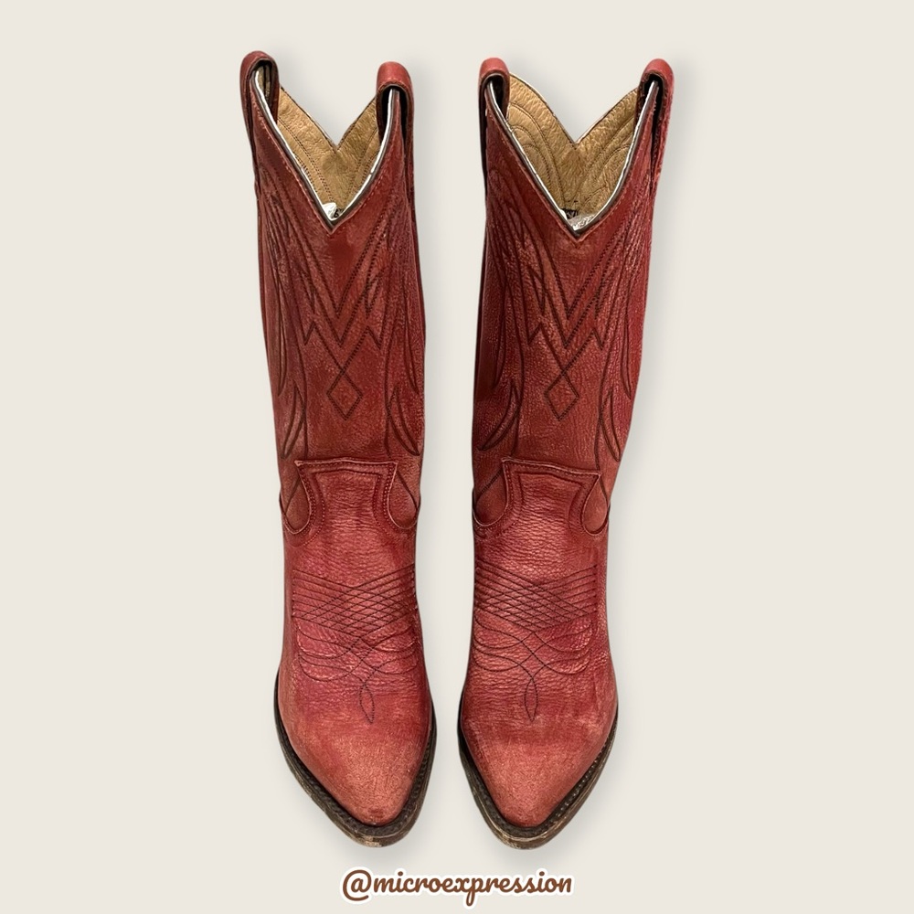$385 Frye Billy Vintage Red Brick Leather Embroidered Pull-On Cowgirl Tall Boot - Picture 8 of 15